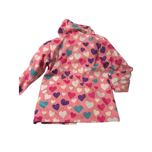 Hatley 8 pink color changing heart raincoat terry lining hooded pockets nwt - Picture 3 of 10